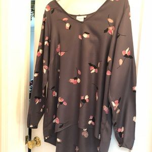 Grey long sleeve floral blouse